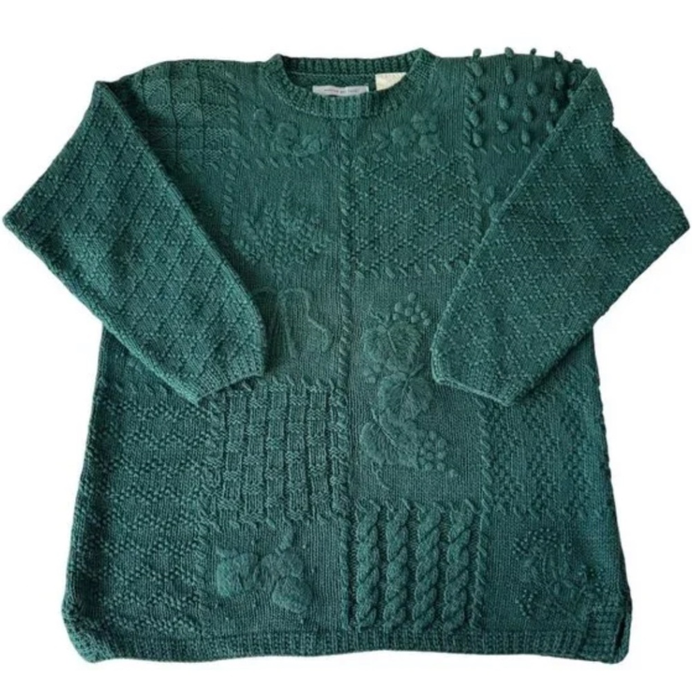 Vintage grandmacore cottagecore 80s 90s hand knit embroidered sweater